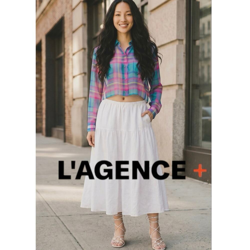 L'AGENCE Cosette Plaid High-Low Crop Shirt Plaid Viscose XS